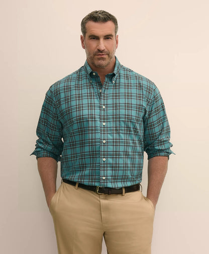 Big & Tall Stretch Cotton Non-Iron Twill Polo Button Down Collar, Tartan Shirt | Brooks Brothers online