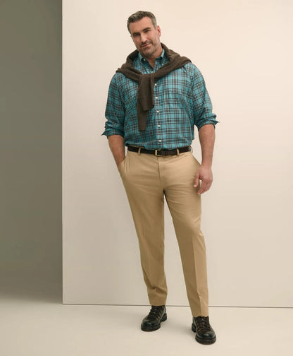Big & Tall Stretch Cotton Non-Iron Twill Polo Button Down Collar, Tartan Shirt | Brooks Brothers online