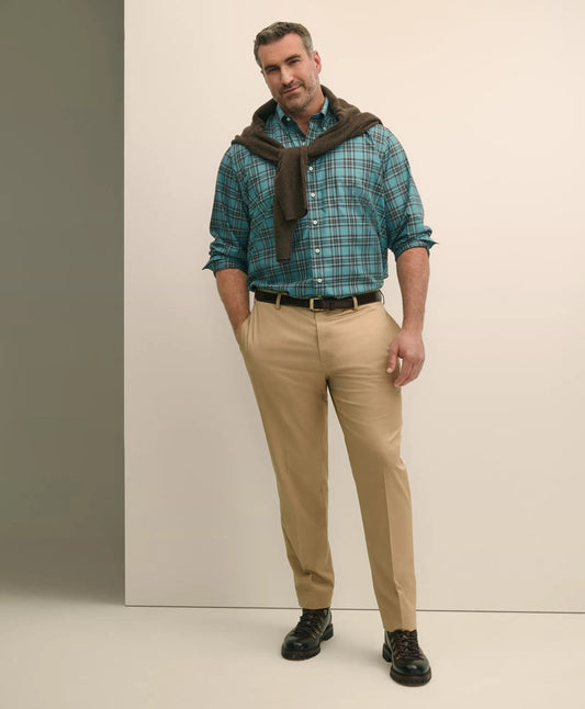 Big & Tall Stretch Cotton Non-Iron Twill Polo Button Down Collar, Tartan Shirt | Brooks Brothers online