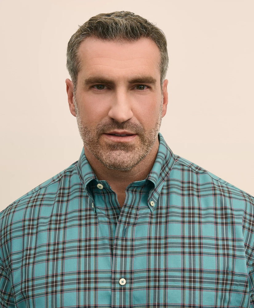 Big & Tall Stretch Cotton Non-Iron Twill Polo Button Down Collar, Tartan Shirt | Brooks Brothers online