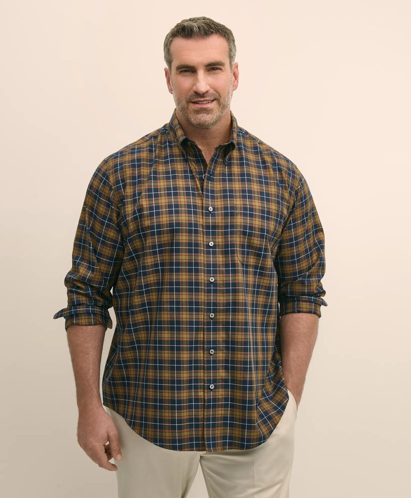 Big & Tall Stretch Supima® Cotton Non-Iron Twill Polo Button Down, Plaid Sport Shirt | Brooks Brothers online shop