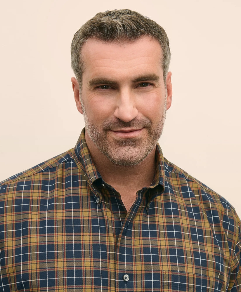 Big & Tall Stretch Supima® Cotton Non-Iron Twill Polo Button Down, Plaid Sport Shirt | Brooks Brothers online shop