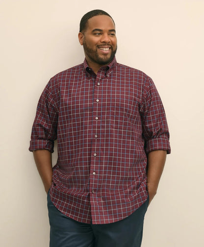 Big & Tall Stretch Supima® Cotton Non-Iron Twill Polo Button Down, Windowpane Sport Shirt | Brooks Brothers for sale