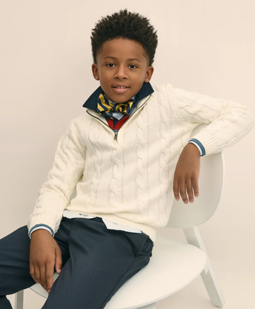 Boys Cotton Cable Knit Quarter-Zip Sweater | Brooks Brothers discount