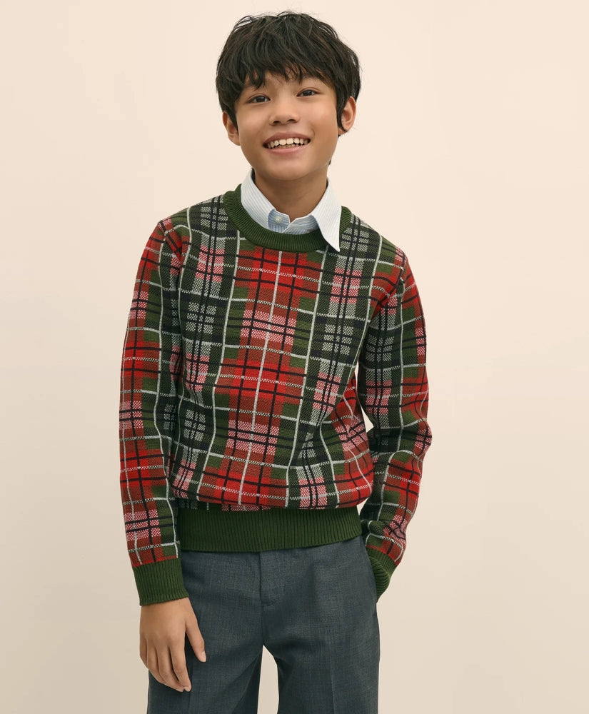 Boys Cotton Jacquard Tartan Sweater | Brooks Brothers sale