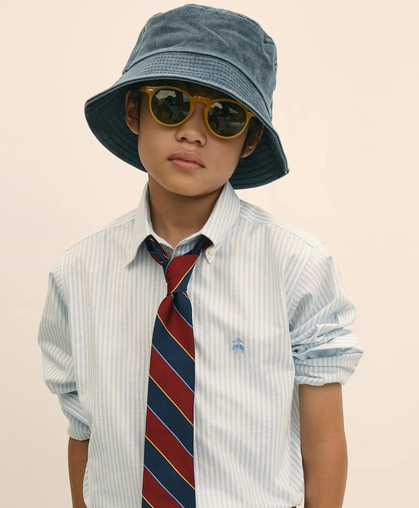Boys Non-Iron Stretch Cotton Striped Oxford Sport Shirt | Brooks Brothers online shop