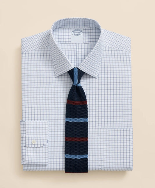 Brooks Brothers Explorer Collection Non-Iron Twill Ainsley Collar Windowpane, Dress Shirt | Brooks Brothers on sale