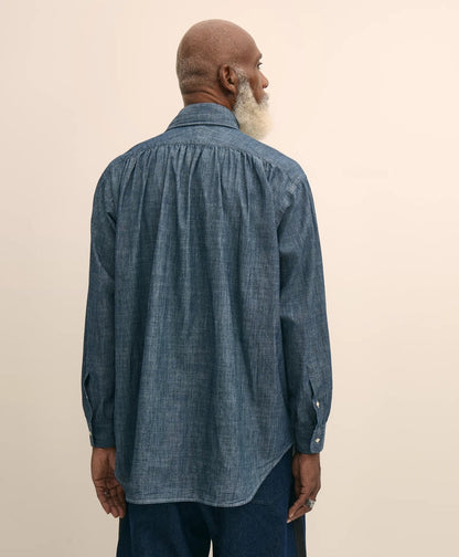 Brooks Brothers X Engineered Garments Cotton Chambray Ascot Collar Oversized Dress Shirt | Brooks Brothers sale