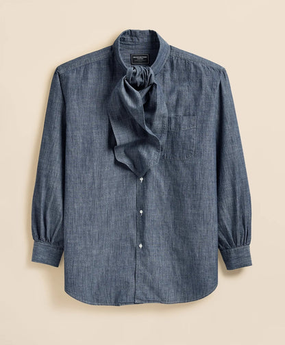 Brooks Brothers X Engineered Garments Cotton Chambray Ascot Collar Oversized Dress Shirt | Brooks Brothers sale
