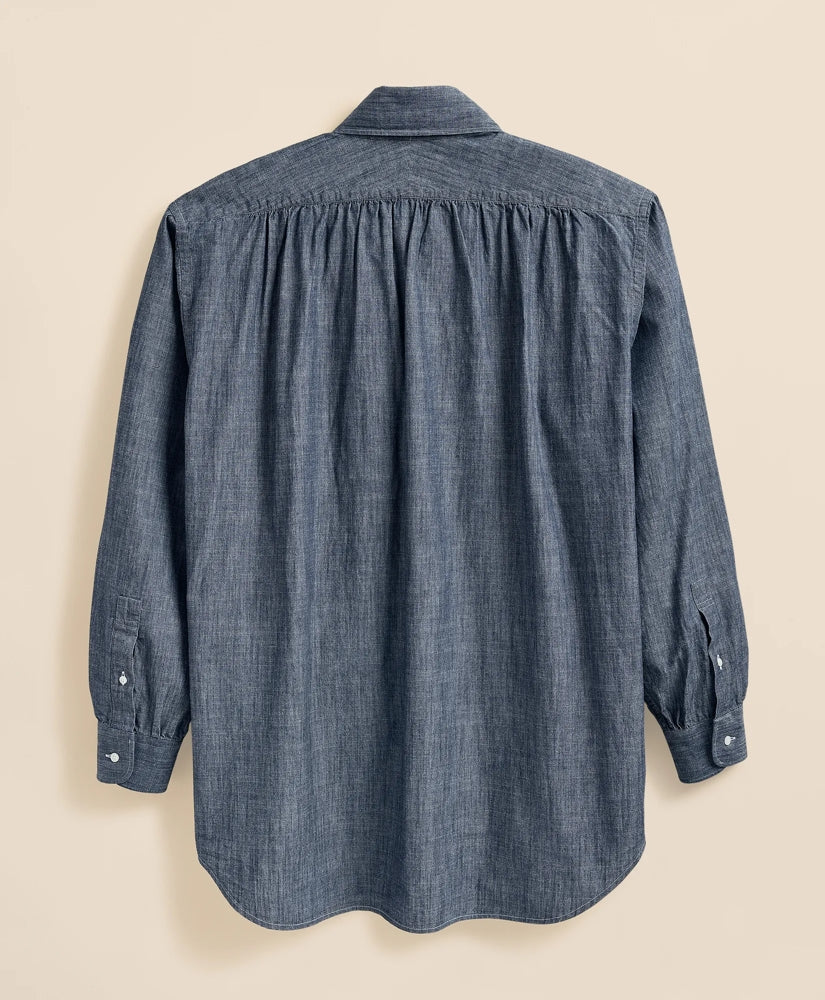 Brooks Brothers X Engineered Garments Cotton Chambray Ascot Collar Oversized Dress Shirt | Brooks Brothers sale