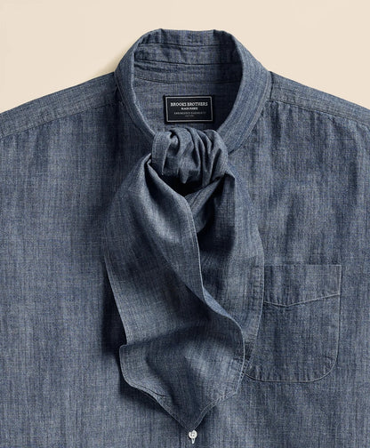 Brooks Brothers X Engineered Garments Cotton Chambray Ascot Collar Oversized Dress Shirt | Brooks Brothers sale