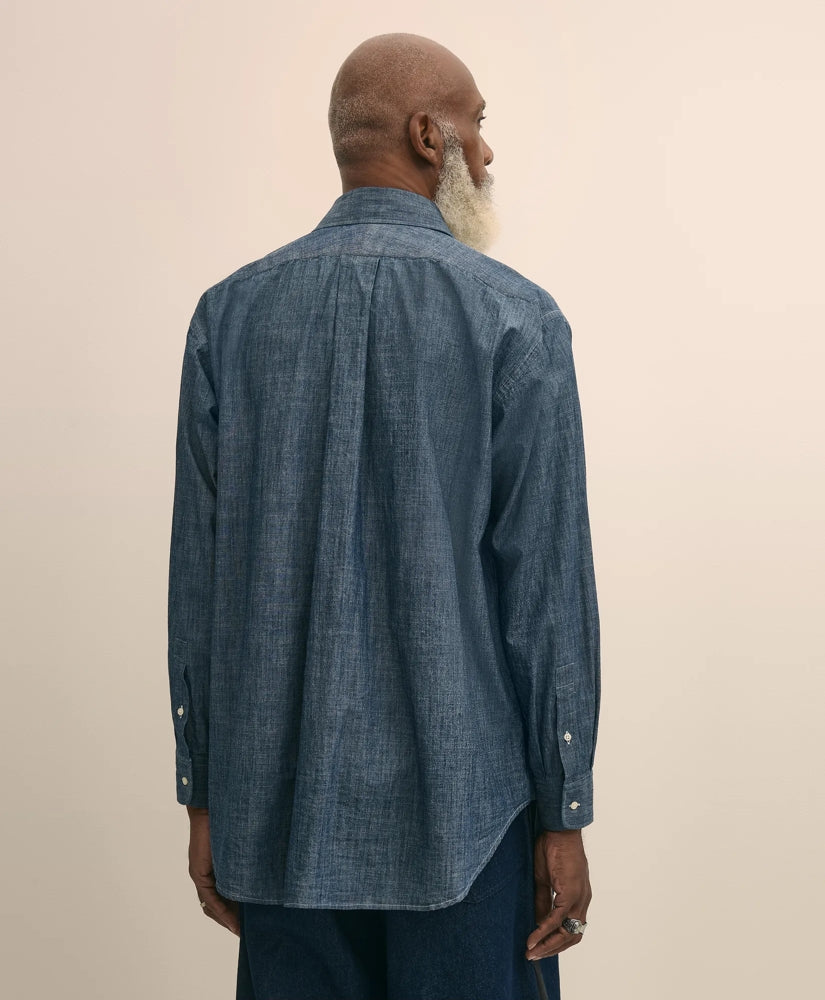 Brooks Brothers X Engineered Garments Cotton Chambray Round Pinhole Collar Oversized Dress Shirt | Brooks Brothers discount
