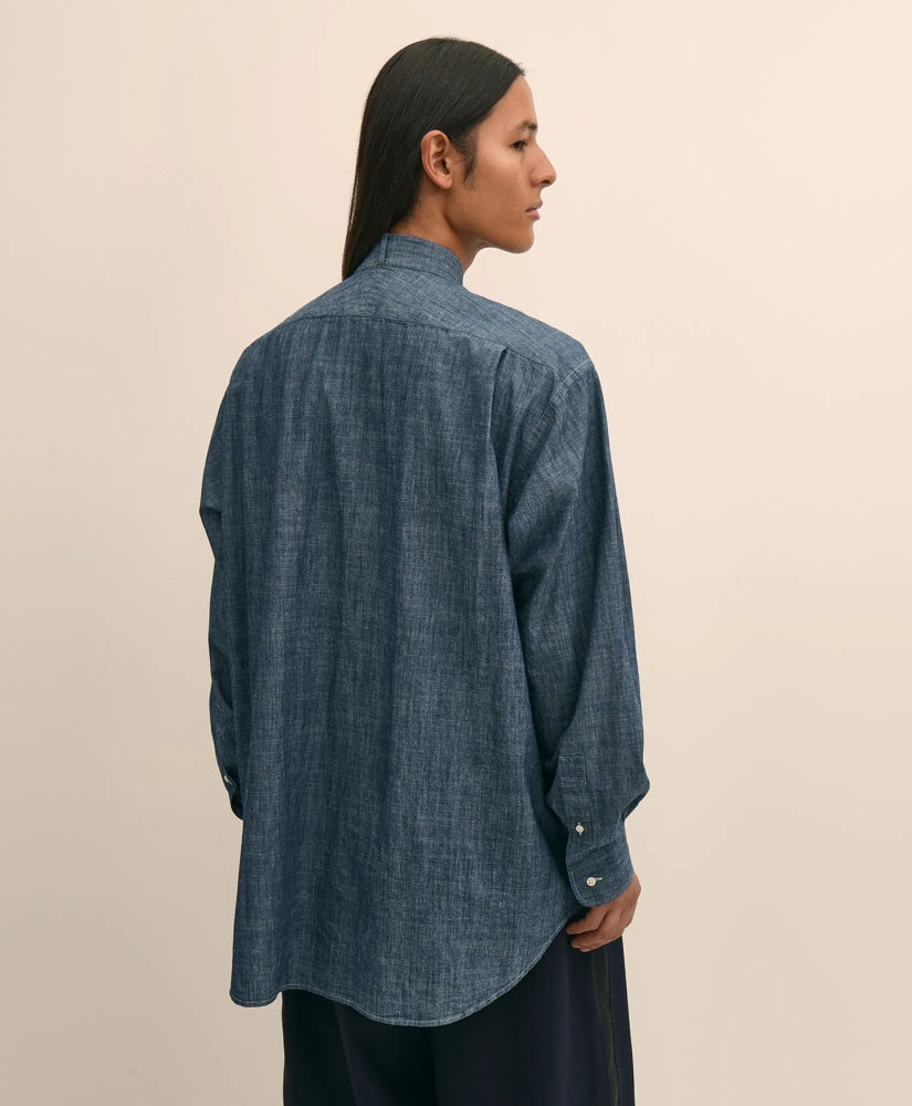 Brooks Brothers X Engineered Garments Cotton Chambray Wing Collar Oversized Dress Shirt | Brooks Brothers on sale