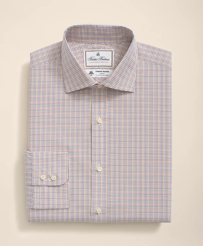 Brooks Brothers X Thomas Mason® Cotton English Collar, Checked Dress Shirt | Brooks Brothers online
