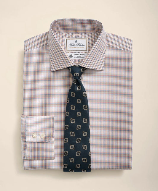 Brooks Brothers X Thomas Mason® Cotton English Collar, Checked Dress Shirt | Brooks Brothers online