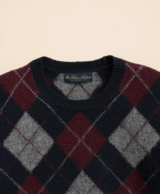 Brushed Wool Argyle Sweater | Brooks Brothers online shop