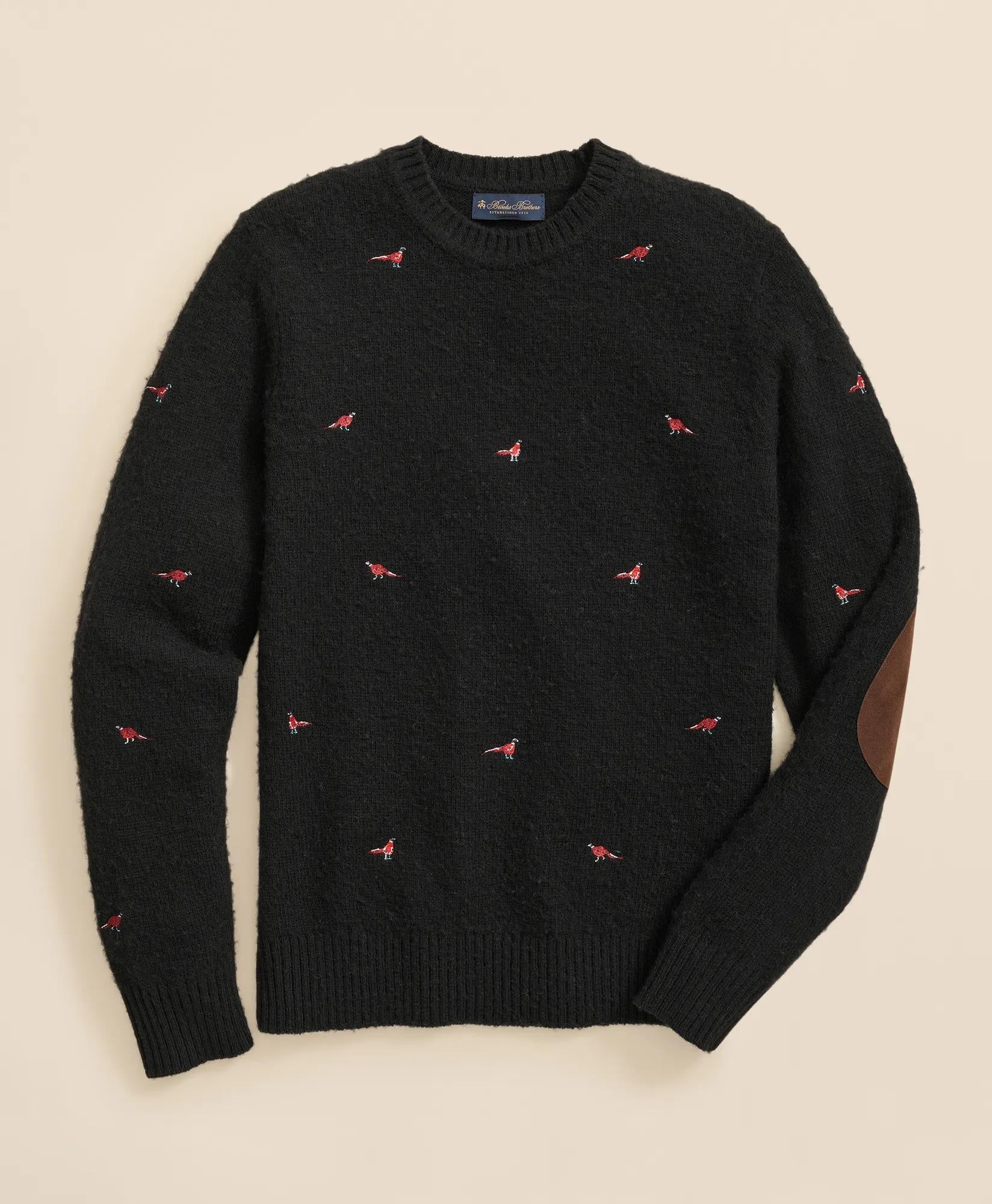 Brushed Wool Pheasant-Embroidered Sweater | Brooks Brothers on sale