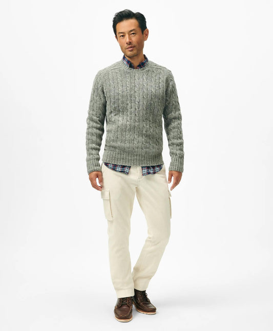 Cable Crewneck Sweater in Shetland Wool | Brooks Brothers on sale