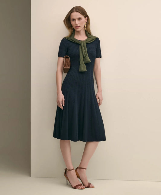 Cable-Knit Fit-and-Flare Sweater Dress | Brooks Brothers online shop