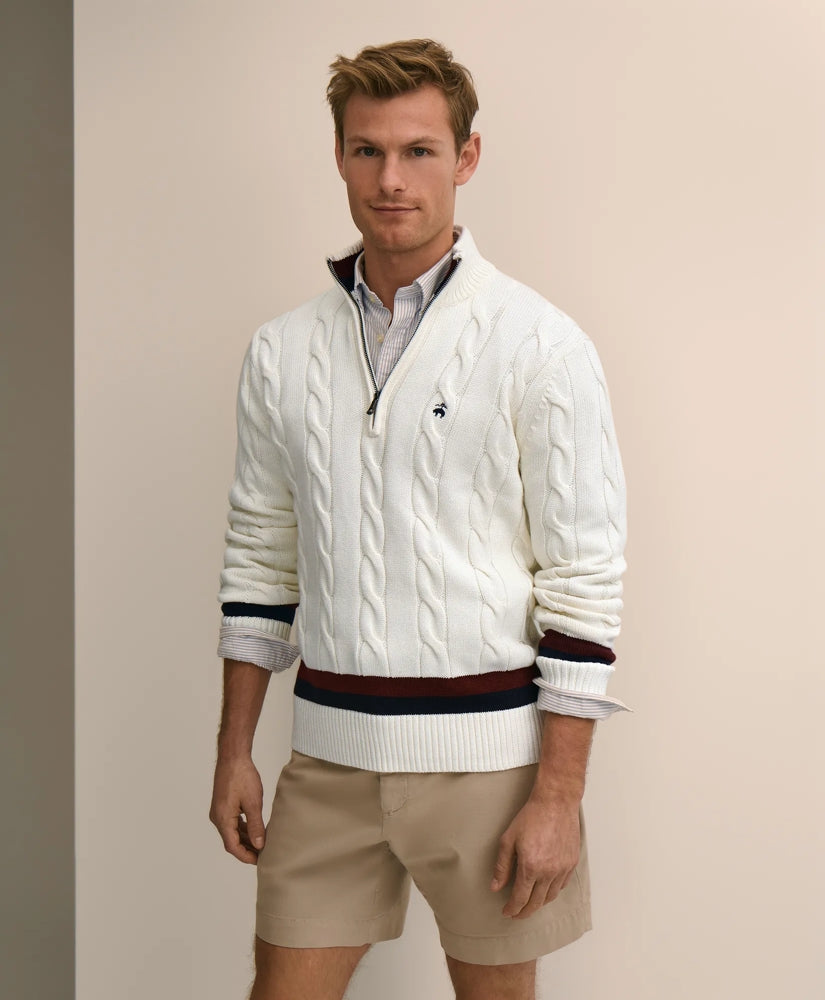 Cable Knit Tennis Quarter-Zip Sweater in Supima® Cotton | Brooks Brothers discount
