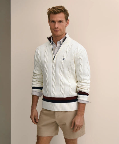 Cable Knit Tennis Quarter-Zip Sweater in Supima® Cotton | Brooks Brothers discount