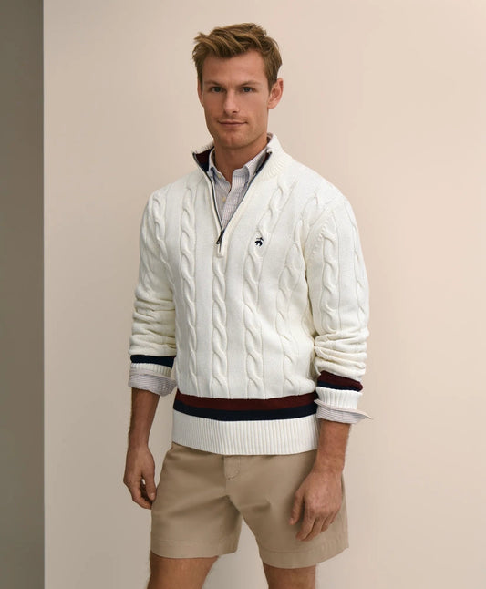 Cable Knit Tennis Quarter-Zip Sweater in Supima® Cotton | Brooks Brothers discount