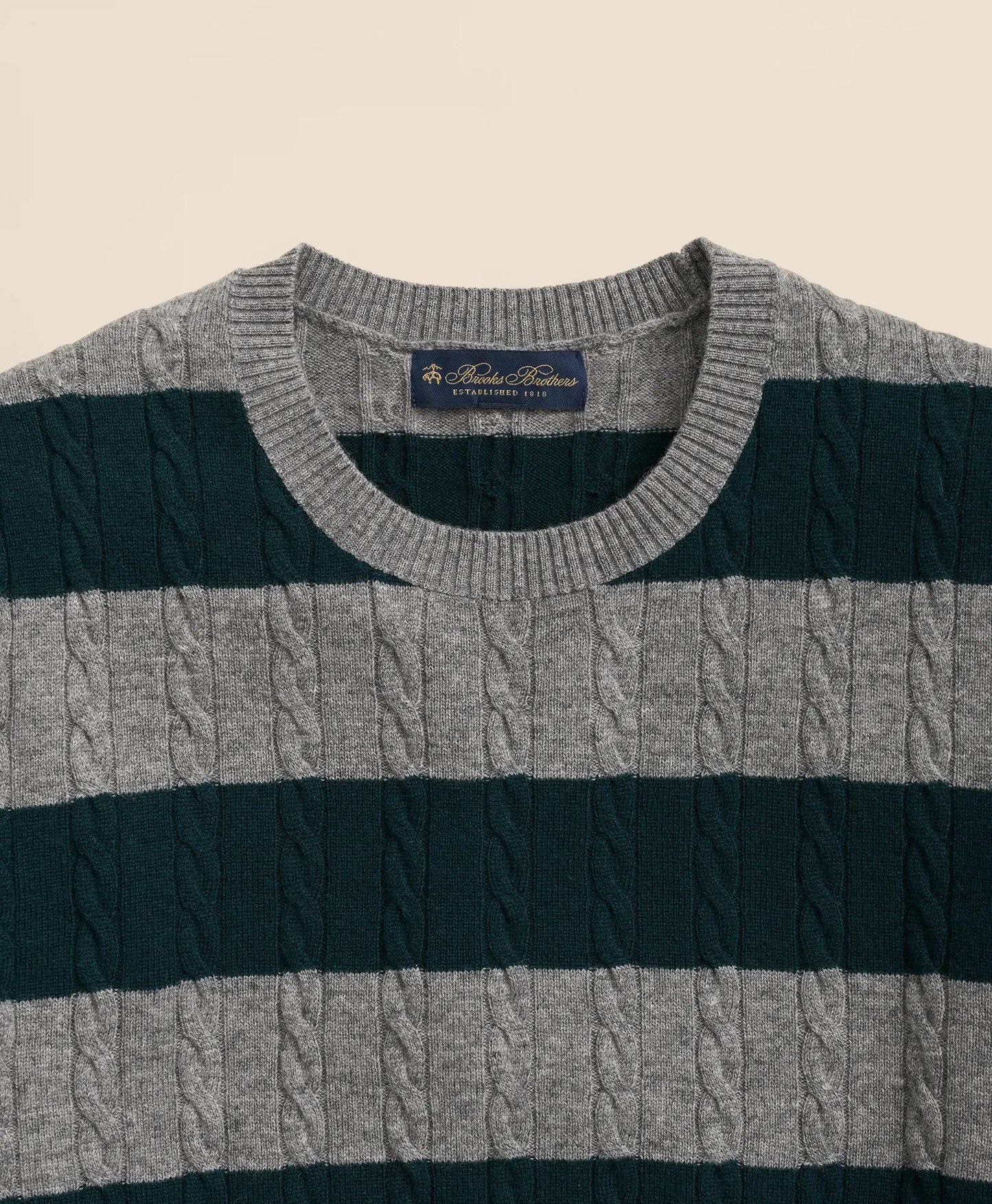 Cashmere Wool Cable-Knit Sweater in Rugby Stripe | Brooks Brothers online