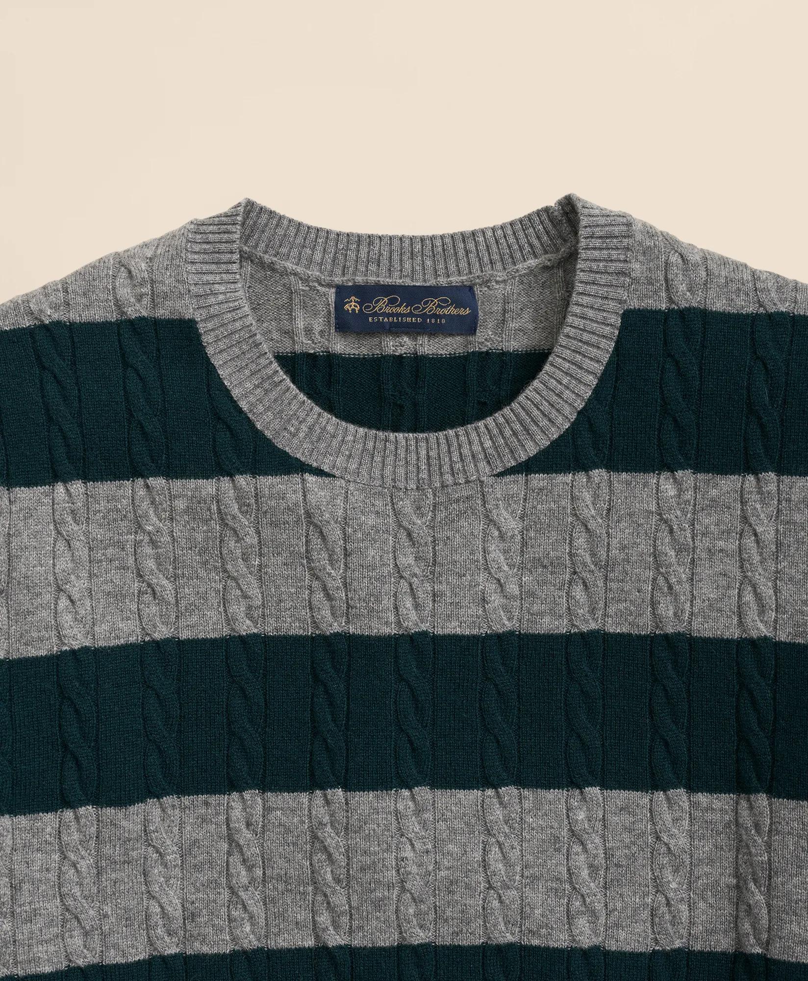 Cashmere Wool Cable-Knit Sweater in Rugby Stripe | Brooks Brothers online