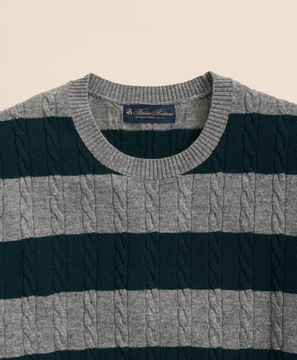 Cashmere Wool Cable-Knit Sweater in Rugby Stripe | Brooks Brothers online