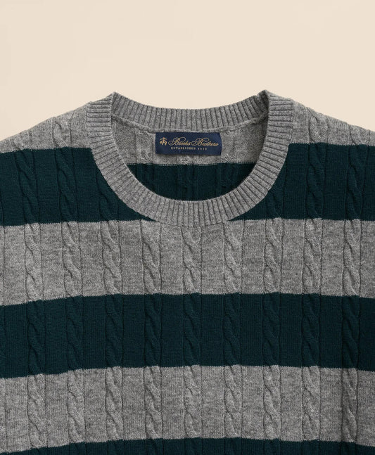 Cashmere Wool Cable-Knit Sweater in Rugby Stripe | Brooks Brothers online