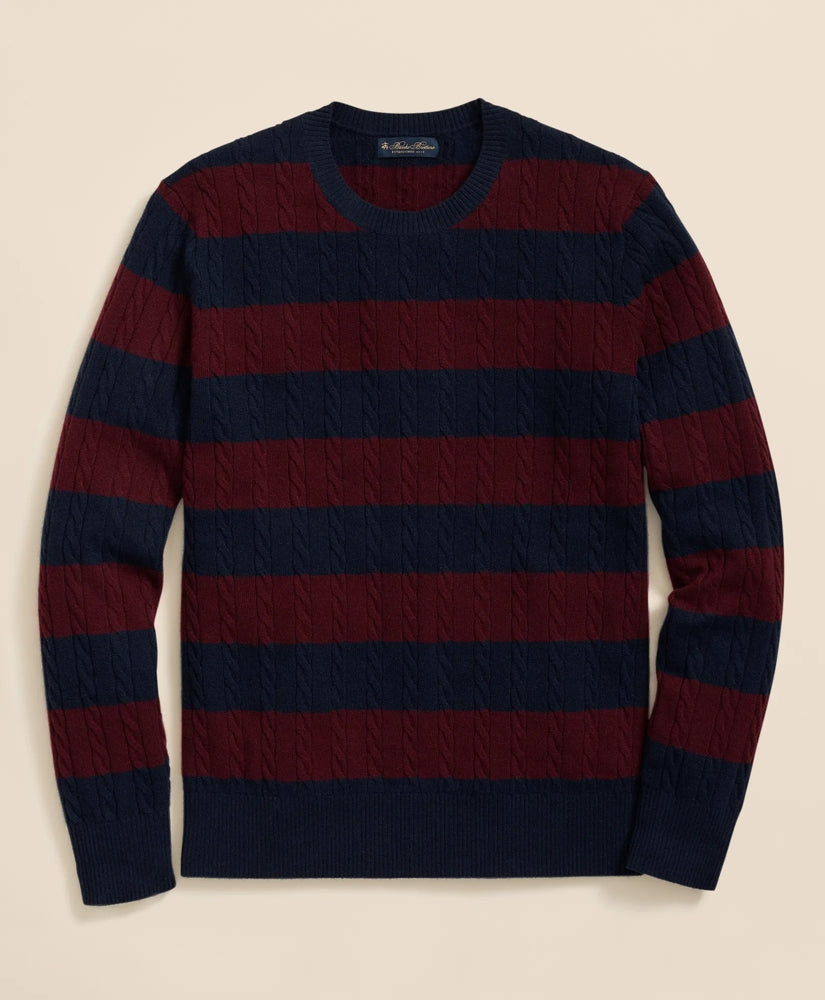 Cashmere Wool Cable-Knit Sweater in Rugby Stripe | Brooks Brothers online - US 1832