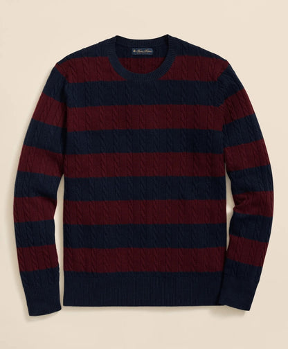 Cashmere Wool Cable-Knit Sweater in Rugby Stripe | Brooks Brothers online - US 1832