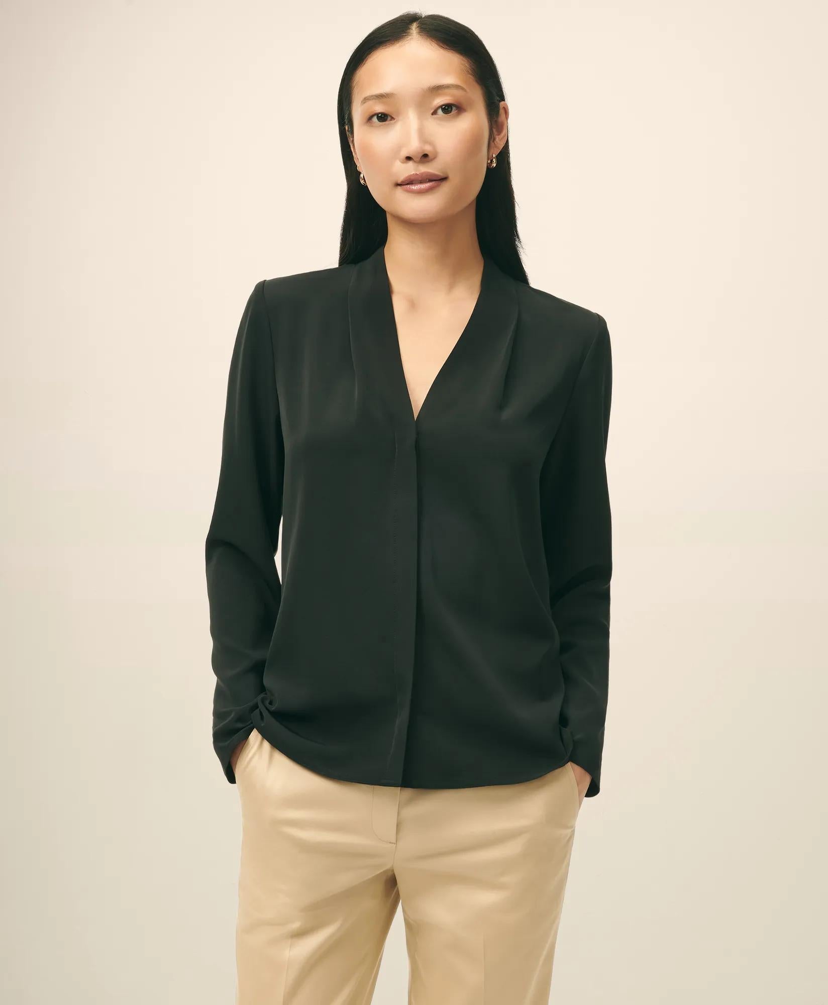 Concealed-Placket Blouse in Crepe | Brooks Brothers online shop