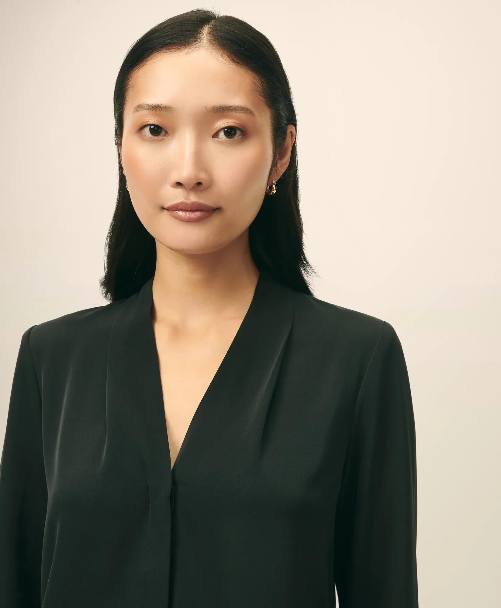 Concealed-Placket Blouse in Crepe | Brooks Brothers online shop