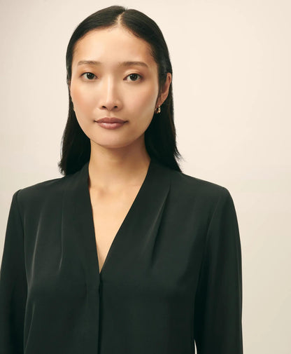 Concealed-Placket Blouse in Crepe | Brooks Brothers online shop