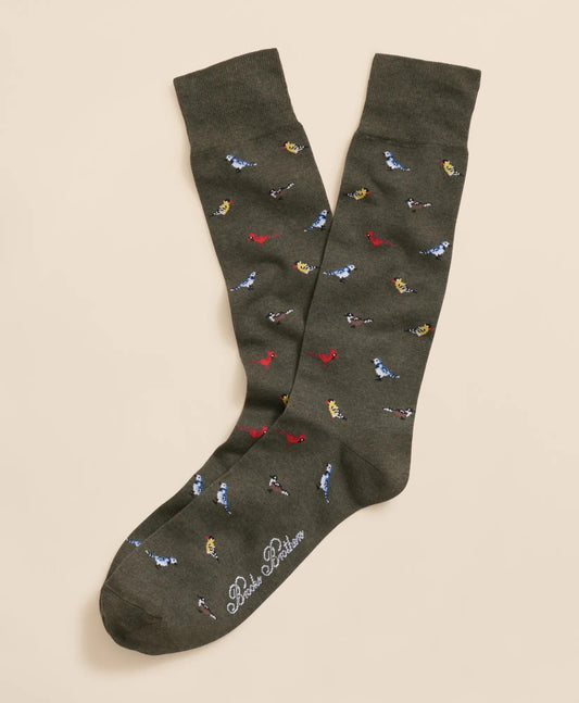 Cotton-Blend Bird Motif Socks | Brooks Brothers online