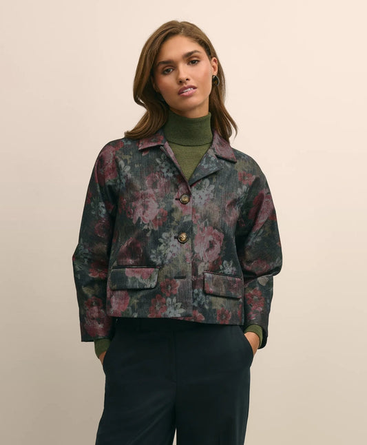 Cotton Blend Floral Jacquard Cropped Jacket | Brooks Brothers on sale