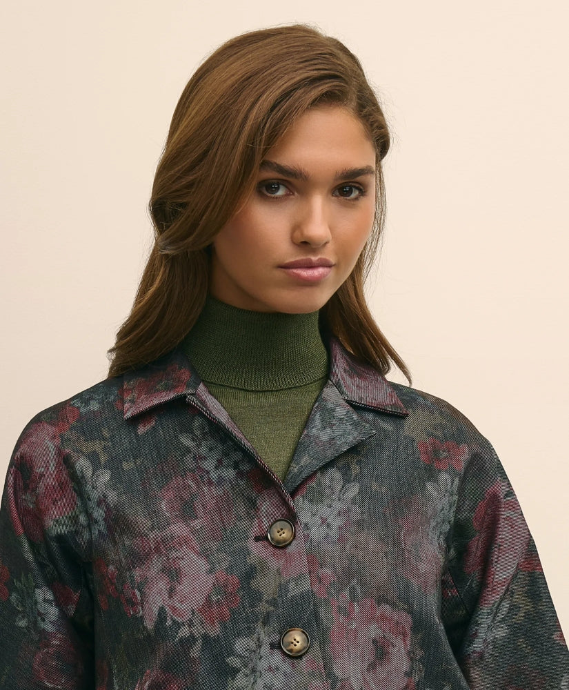 Cotton Blend Floral Jacquard Cropped Jacket | Brooks Brothers on sale