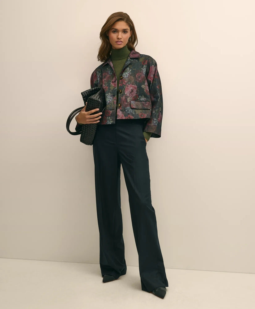 Cotton Blend Floral Jacquard Cropped Jacket | Brooks Brothers on sale
