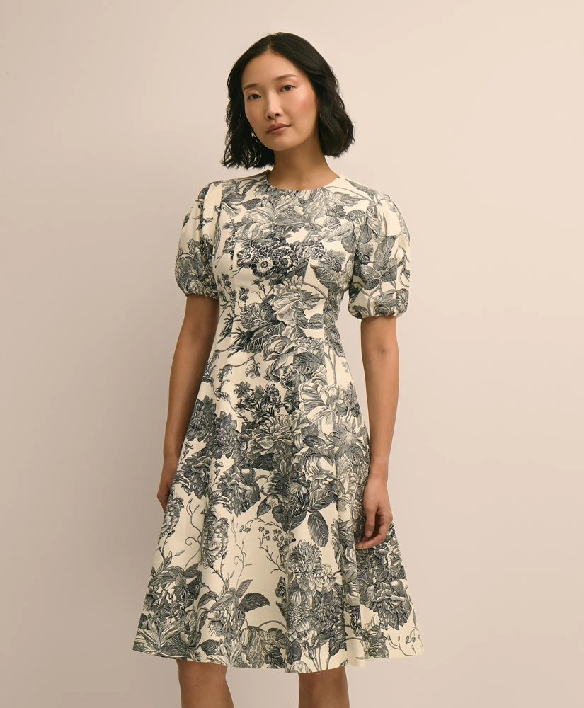 Cotton Blend Puff-Sleeve Floral Print Dress | Brooks Brothers discount