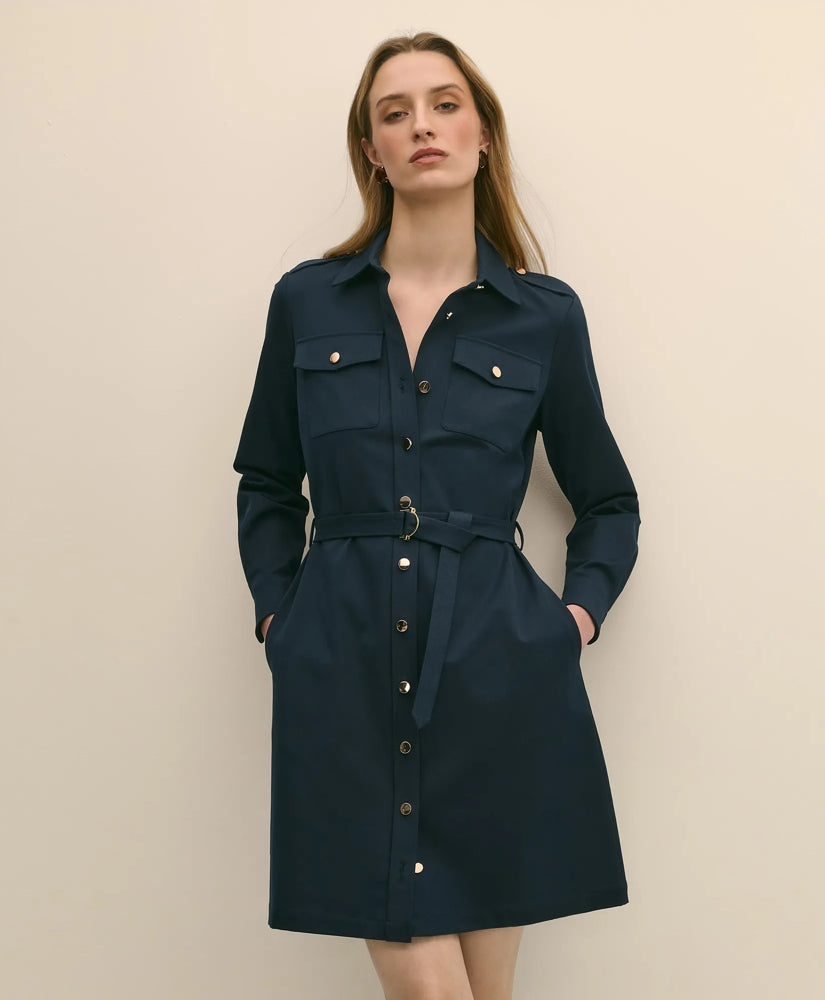 Cotton Blend Twill Belted Shirt Dress | Brooks Brothers on sale