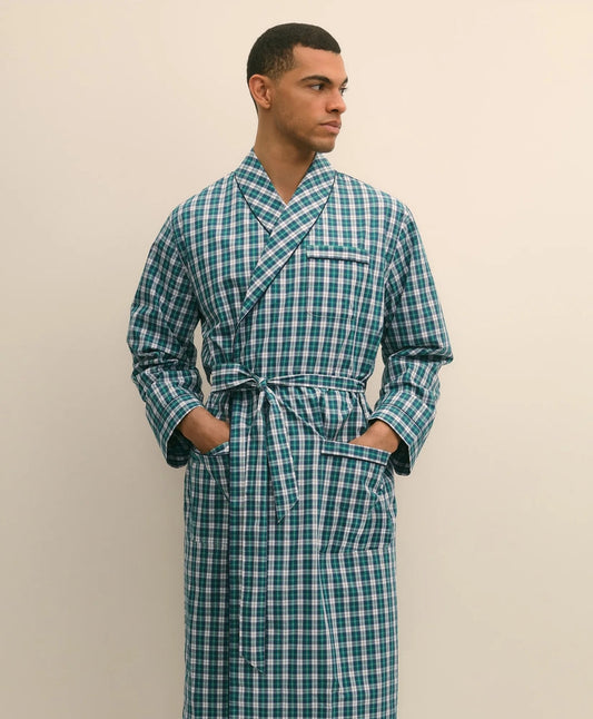 Cotton Broadcloth Plaid Robe | Brooks Brothers discount