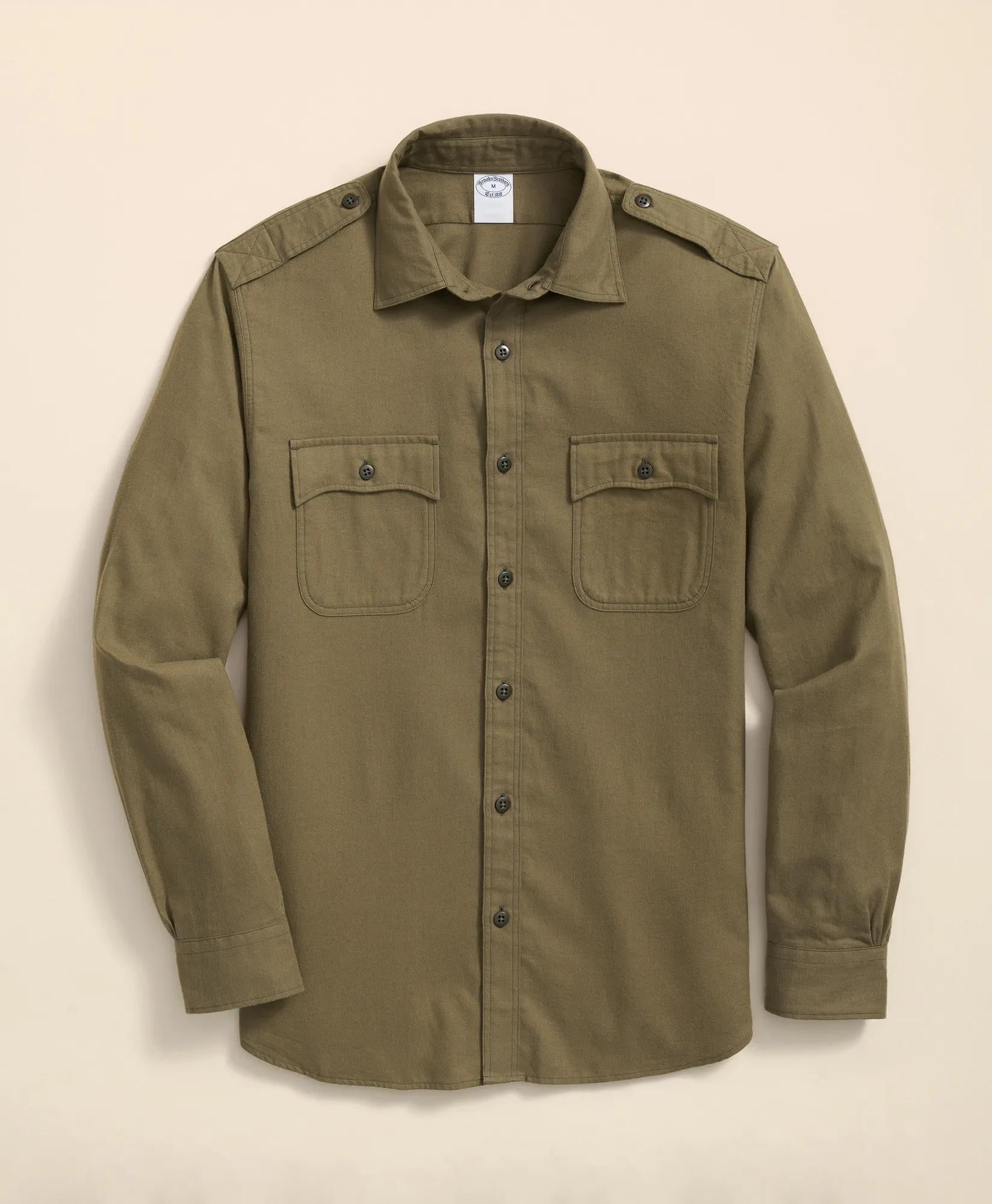 Cotton-Cashmere Flannel Military Sport Shirt | Brooks Brothers on sale