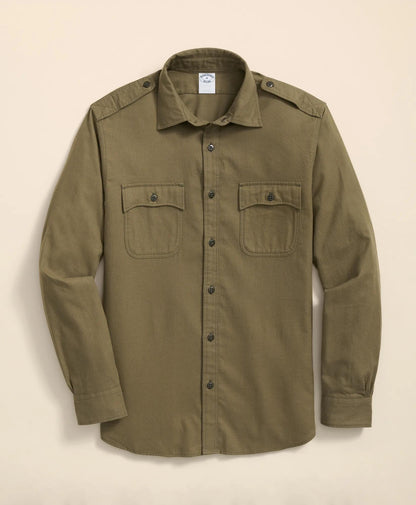 Cotton-Cashmere Flannel Military Sport Shirt | Brooks Brothers on sale