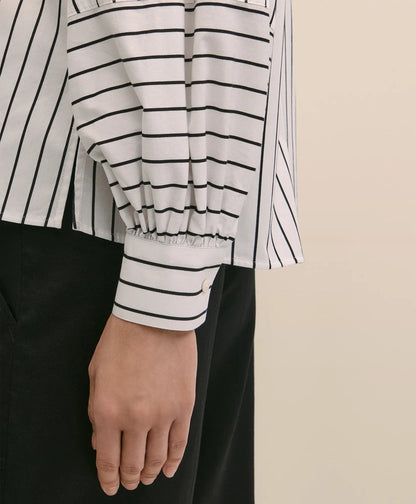 Cotton Poplin Contrast-Stripe Blouson Sleeve Shirt | Brooks Brothers online shop