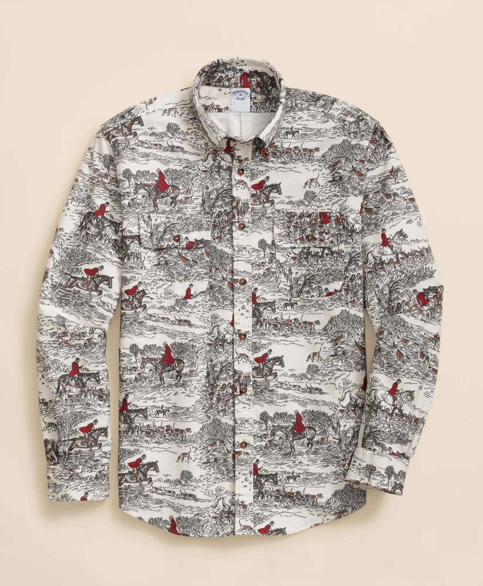 Cotton Flannel Archive Equestrian Print Sport Shirt | Brooks Brothers for sale