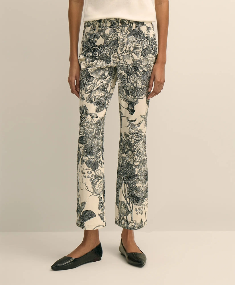 Cotton Floral Cropped Kick Flare Jeans | Brooks Brothers discount
