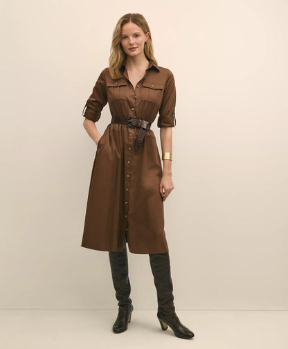 Cotton Sateen Fit-And-Flare Belted Shirt Dress | Brooks Brothers online