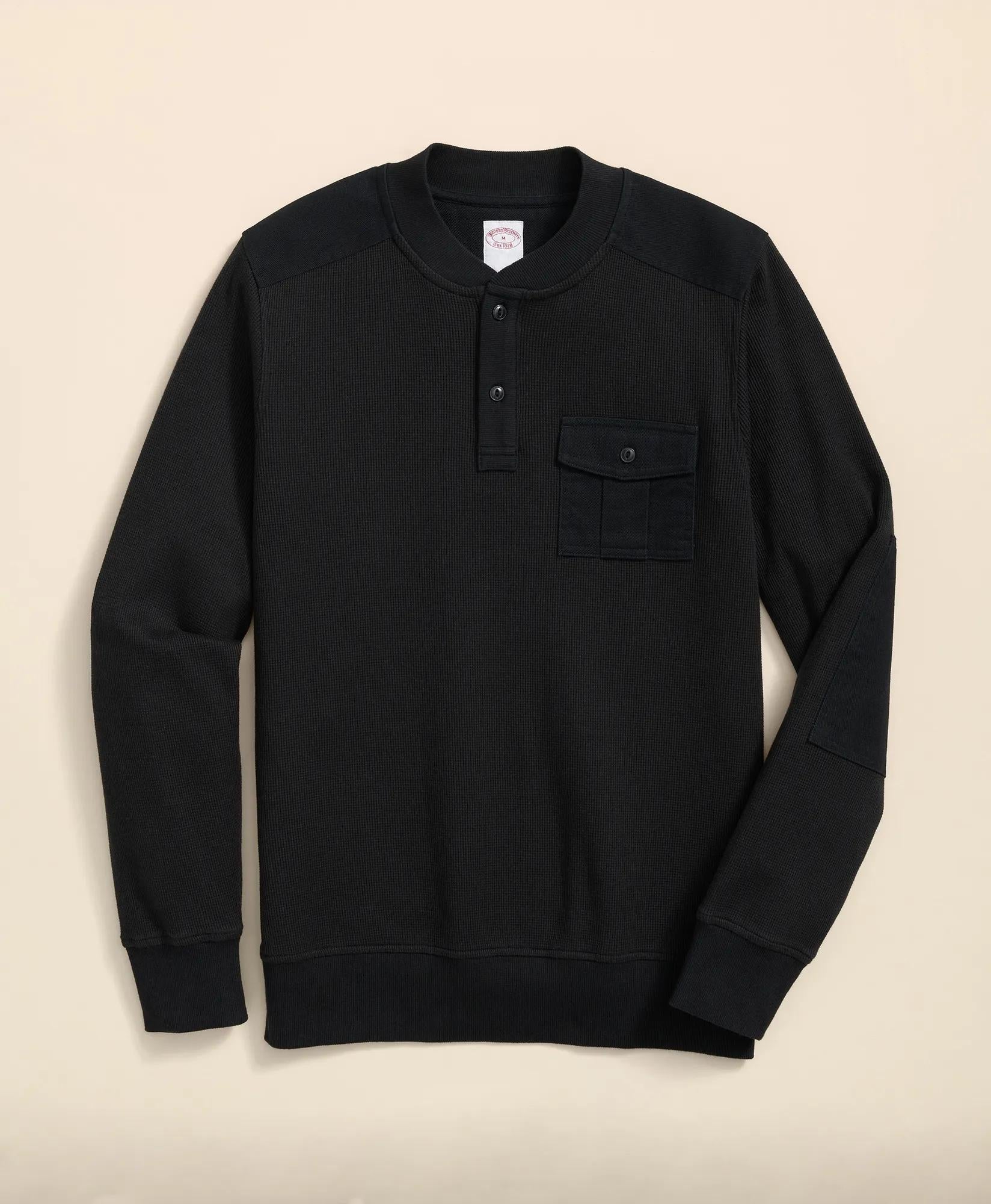 Cotton-Wool Blend Waffle Knit Henley | Brooks Brothers on sale