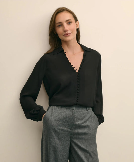 Crepe Open V-Neck Blouse | Brooks Brothers sale
